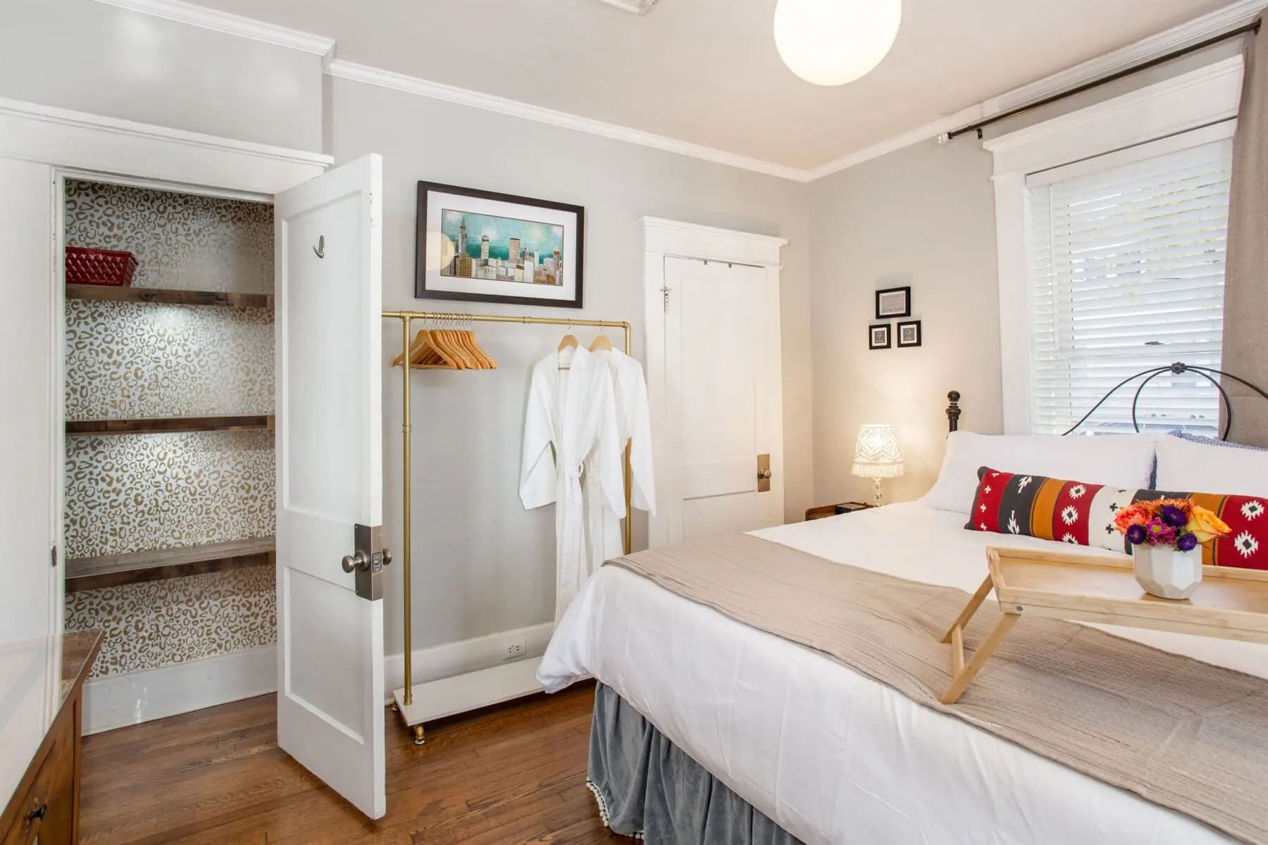 Bluebird condo interior — historic 1920s architectural details with fireplace and record player