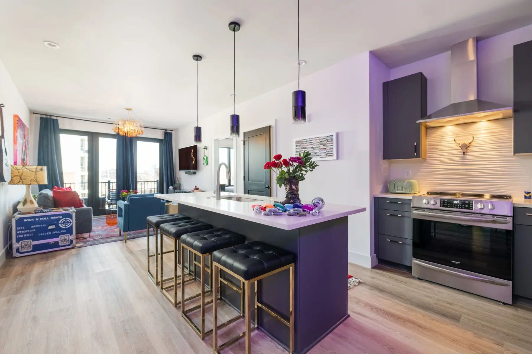 Honky Tonk Party Pad 1 kitchen bar area Greensky Bluegrass art Nashville STR Music City Magnolia