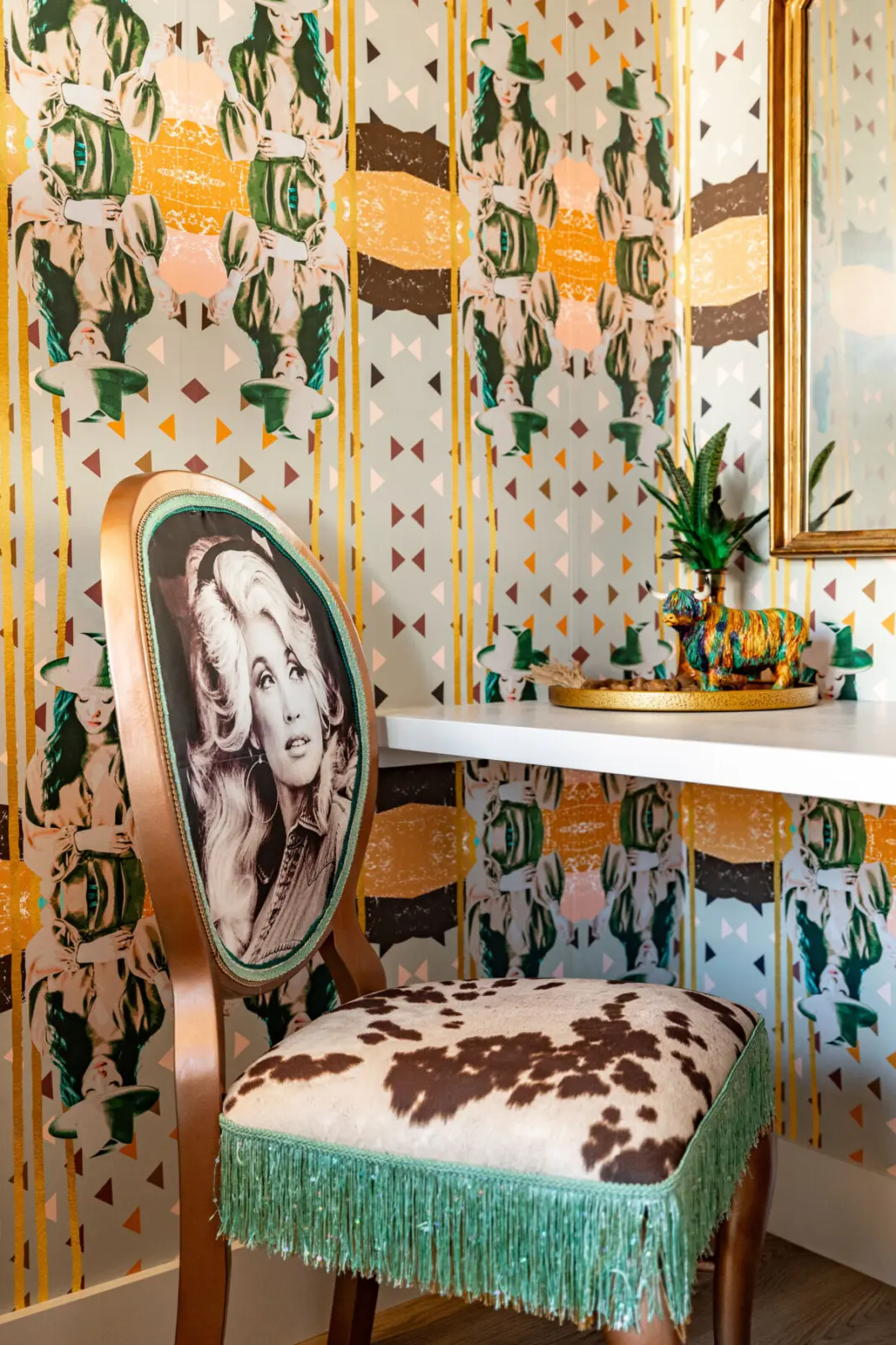 Honky Tonk Party Pad 2 hand-printed cowboy wallpaper Nashville luxury vacation rental Music City Magnolia