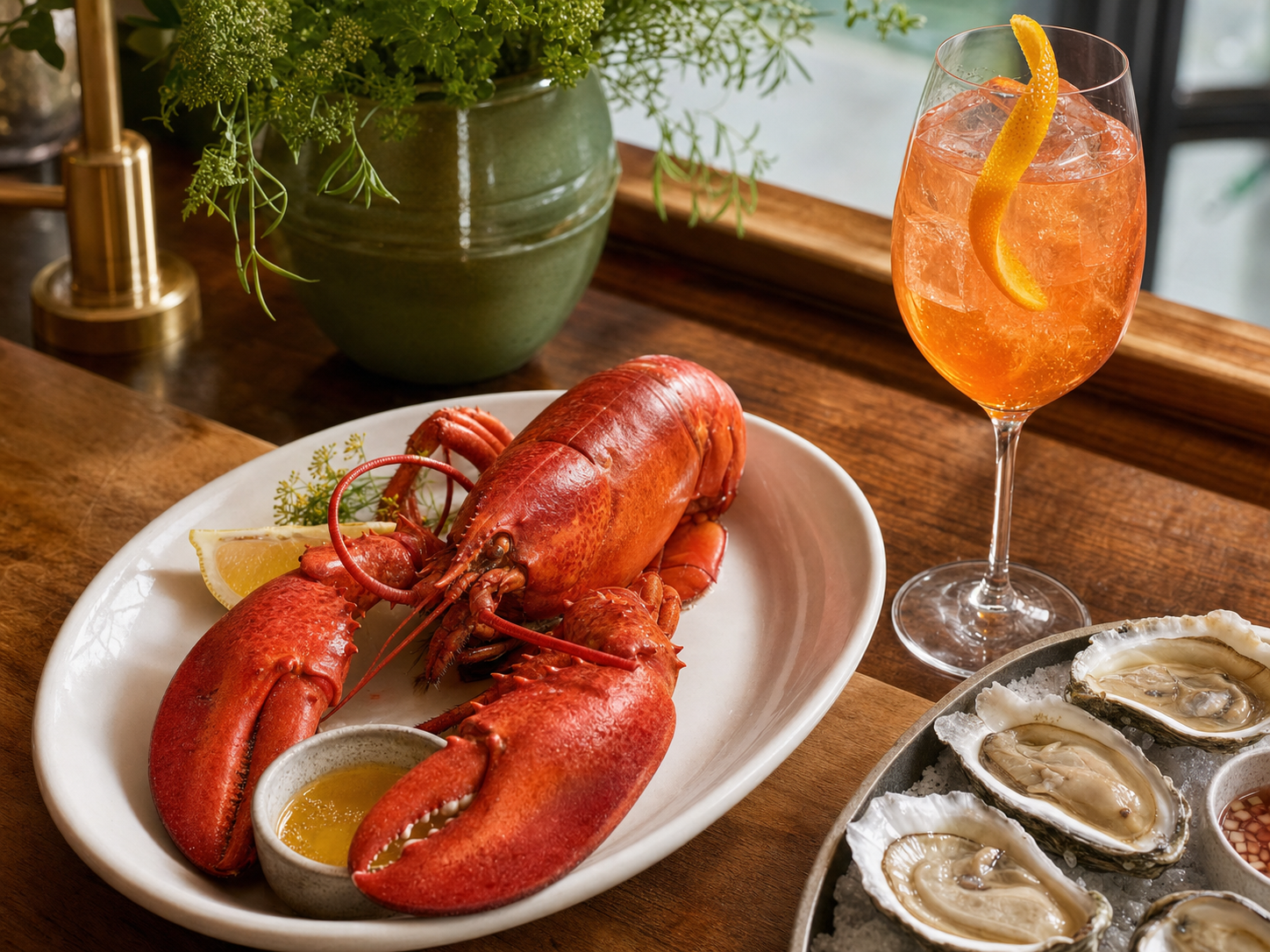 Fishmonger WeHo happy hour — whole Maine lobster and summer spritz