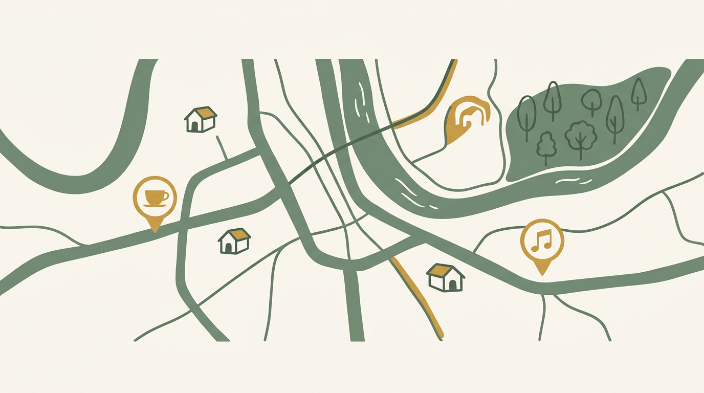 Illustration of a stylized Nashville neighborhood map