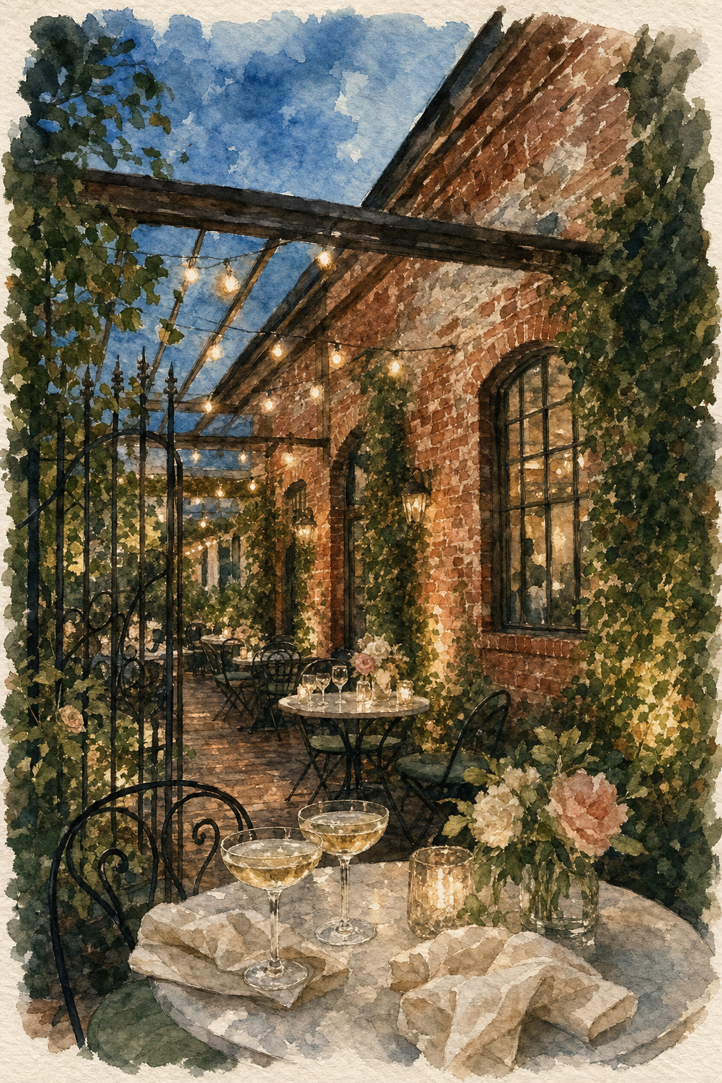 Geist Champagne Garden Germantown watercolor illustration