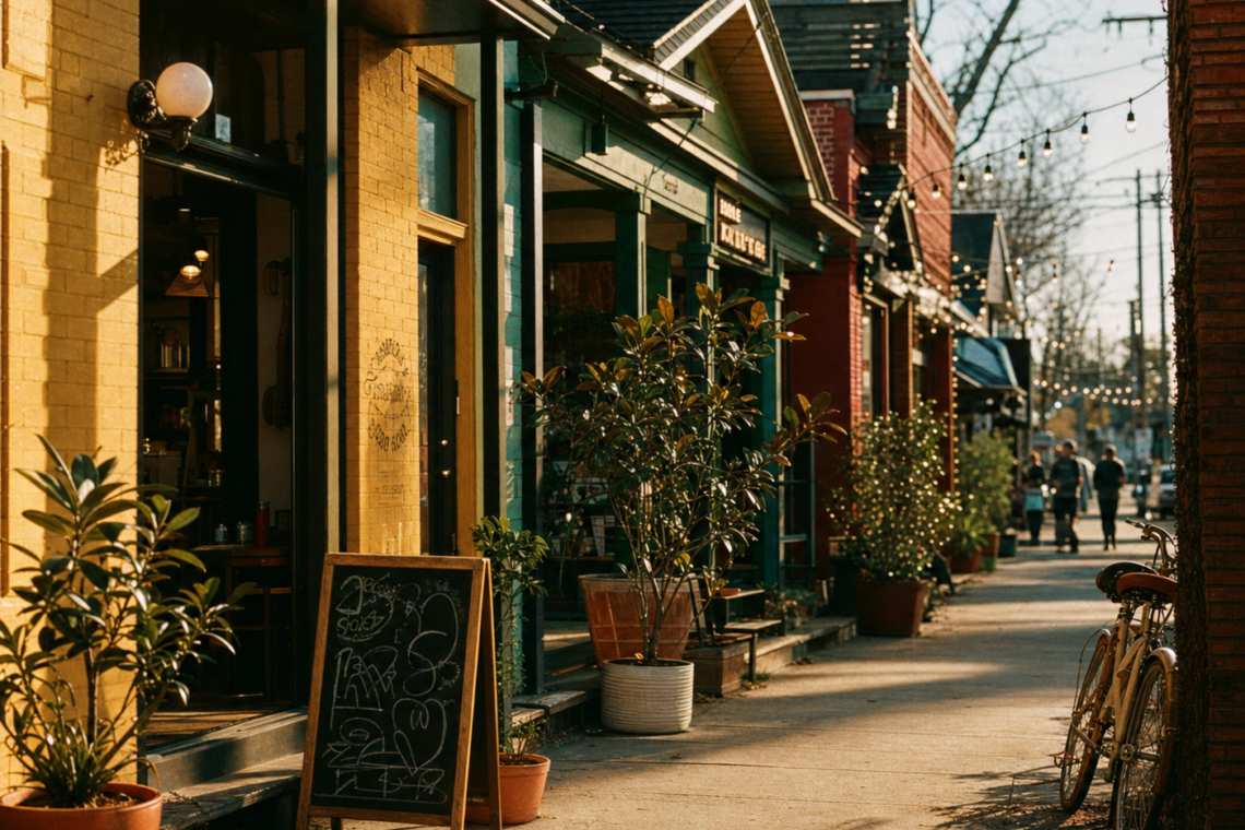 East Nashville neighborhood at golden hour