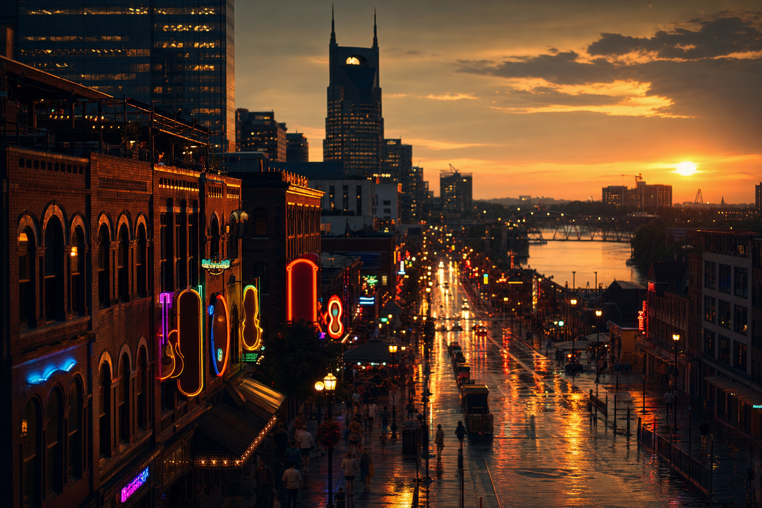 First-Time Visitor's Guide to Nashville - editorial photo of Nashville skyline at golden hour
