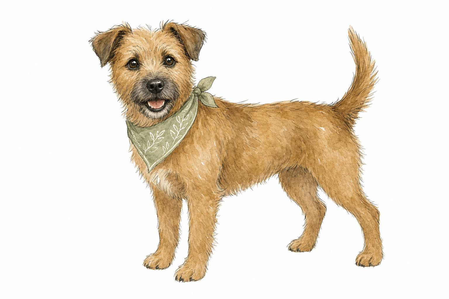 Illustration of Winston, a friendly brown terrier with a sage bandana