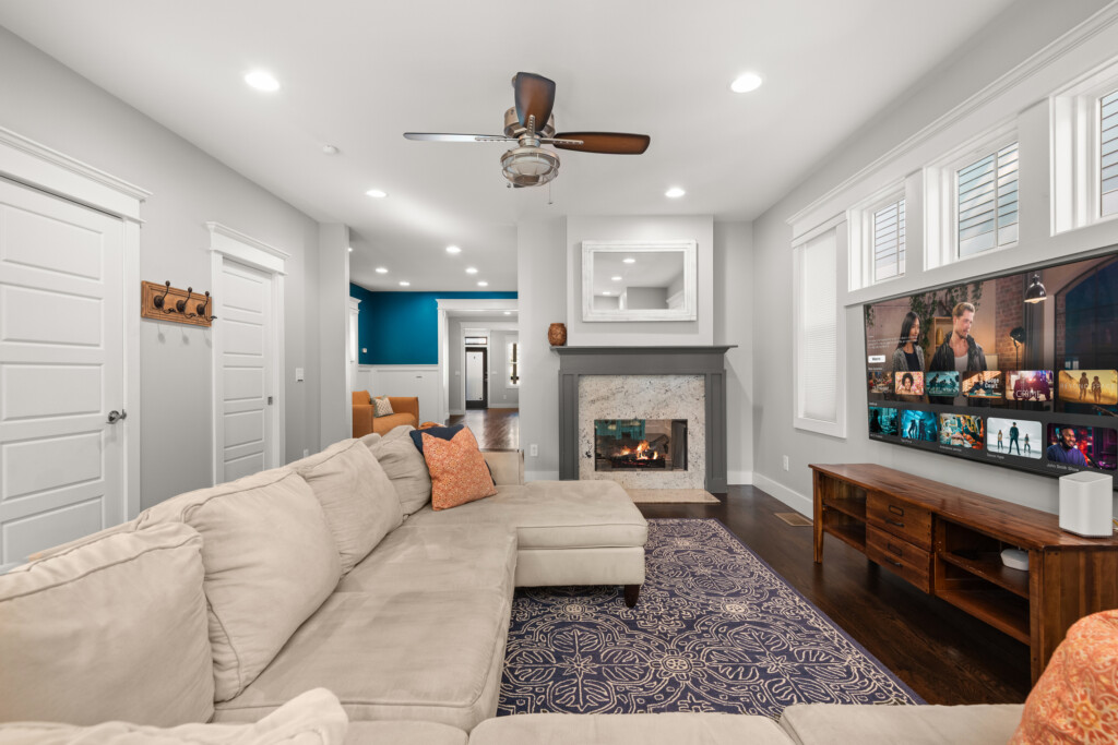 Living Room (Downstairs) — Cumberland Retreat, Music City Magnolia East Nashville rental near Nissan Stadium