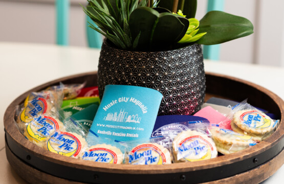 Welcome Gifts: Souvenir Coozie & Local Moon Pies — Cumberland Retreat, Music City Magnolia East Nashville rental near Nissan Stadium