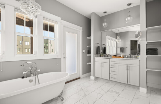 Primary Ensuite Clawfoot Soaking Tub, Plush Linens & Forgot-Its (Upstairs) — Cumberland Retreat, Music City Magnolia East Nashville rental near Nissan Stadium